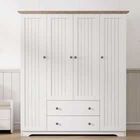 4 Door Wardrobe Armoire Closet with 2 Drawers, White