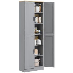 Freestanding Kitchen Pantry, 4-Door Kitchen Pantry Cabinet with Adjustable Shelves and Doors, Distressed White