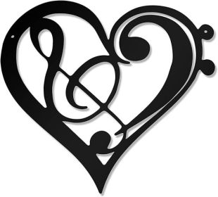 Zhengmy Heart Metal Music Wall Decor Musical Notes Metal Wall Art Vintage Theme Note Hanging Sign for Music Room, Bedroom