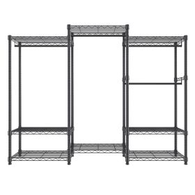 Heavy Duty Clothes Rack, Rolling Clothing Garment Rack with 4 Hang Rods & 8 Storage Tiers, Adjustable Custom Closet Rack