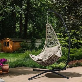 Heavy Duty Hammock Chair Stand C Shaped Solid Steel Hanging Chair Frame with Spring Hook and Buckle Indoor Outdoor Patio Deck Treehouse Porch Lou