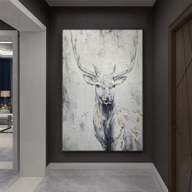 Hand Painted Oil Painting Hand Painted Rich Deer Oil Painting On Canvas Animal Pattern Decorative Painting Classical Porch Mural Handmade Art Liv (Style: 01, size: 60X90cm)