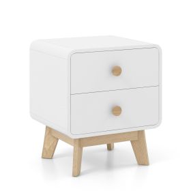 Nightstand with 2 Drawers Solid Rubber Wood Legs (Color: White)