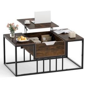 Lift Top Coffee Table Modern Center Table with Hidden Storage Compartment (Color: Rustic Brown)